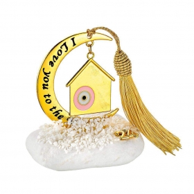 Γούρι μεταλλικό μισοφέγγαρο με χρυσό σπίτι-μάτι σε βότσαλο - ΚΩΔ:EG23066-AD