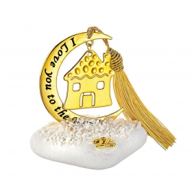 Γούρι μεταλλικό μισοφέγγαρο με χρυσό μεταλλικό σπίτι σε βότσαλο - ΚΩΔ:EG23067-AD