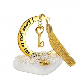 Γούρι μεταλλικό μισοφέγγαρο με χρυσό κλειδί-καρδιά σε βότσαλο - ΚΩΔ:EG23072-AD