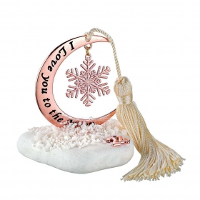 Γούρι μεταλλικό μισοφέγγαρο με ροζ χρυσή χιονονιφάδα σε βότσαλο - ΚΩΔ:EG23105-AD