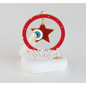 Γούρι μεταλλικός κόκκινος κύκλος με κόκκινο αστέρι-μάτι σε βότσαλο - ΚΩΔ:EG23148-AD