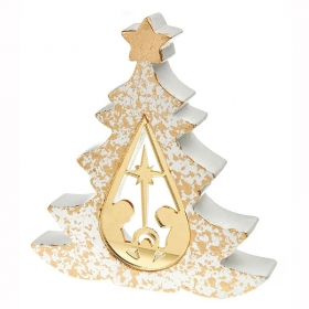 Κεραμικό χρυσό-λευκό χριστουγεννιάτικο δέντρο με plexiglass φάτνη 12X13cm - ΚΩΔ:K667-NU