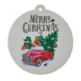 Γύψινο κρεμαστό διακοσμητικό με αυτοκίνητο - merry christmas 8.5X9cm - ΚΩΔ:K680-NU