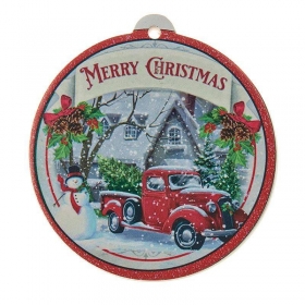 Γύψινο κρεμαστό διακοσμητικό με αυτοκίνητο - merry christmas 8.5X9cm - ΚΩΔ:K681-NU