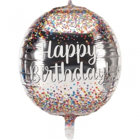 Μπαλόνι 55cm ασημί happy birthday κομφετί - ΚΩΔ:20722092-BB