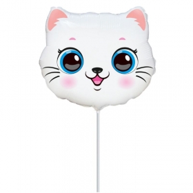 Μπαλόνι foil 36cm mini shape άσπρη γατούλα που γελάει - ΚΩΔ:902872-BB