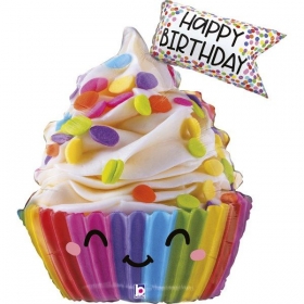 Μπαλόνι foil 79cm γενεθλίων χαμογελαστό cupcake - ΚΩΔ:25282-BB