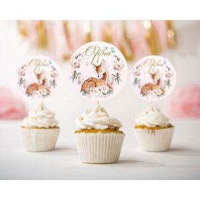 Topper cupcake ελαφάκι φλοράλ με όνομα 5.5cm - ΚΩΔ:P25917-166-BB