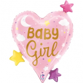 Μπαλόνι foil 64cm καρδιά baby girl stars - ΚΩΔ:25295-BB