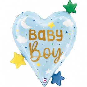 Μπαλόνι foil 64cm καρδιά baby boy stars - ΚΩΔ:25296-BB
