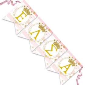 Σημαιάκια χρυσή κορώνα με όνομα - ΚΩΔ:P25965-127-BB