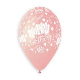 Μπαλόνι latex 33cm happy birthday - baby pink - ΚΩΔ:13613250P-BB