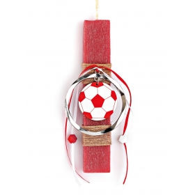 Πασχαλινή λαμπάδα κόκκινη με κόκκινη ξύλινη μπάλα ποδοσφαίρου 20cm - ΚΩΔ:EL726-1-AD