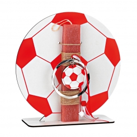 Πασχαλινή λαμπάδα με κόκκινη μπάλα ποδοσφαίρου σε ξύλινη βάση - ΚΩΔ:EL726BS-AD