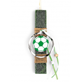 Πασχαλινή λαμπάδα σκούρη πράσινη με πράσινη ξύλινη μπάλα ποδοσφαίρου 20cm - ΚΩΔ:EL727-1-AD