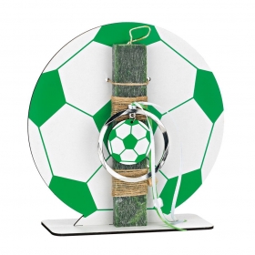 Πασχαλινή λαμπάδα με πράσινη μπάλα ποδοσφαίρου σε ξύλινη βάση - ΚΩΔ:EL727BS-AD