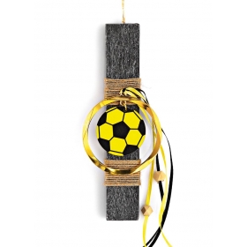 Πασχαλινή λαμπάδα μαύρη με κίτρινη ξύλινη μπάλα ποδοσφαίρου 20cm - ΚΩΔ:EL728-1-AD