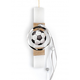 Πασχαλινή λαμπάδα λευκή με ξύλινη μπάλα ποδοσφαίρου 20cm - ΚΩΔ:EL729-1-AD