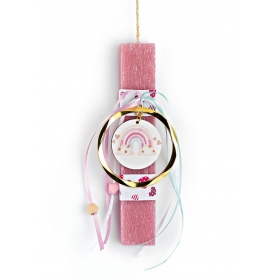 Πασχαλινή λαμπάδα ροζ με θέμα ουράνιο τόξο 20cm - ΚΩΔ:EL732-1-AD