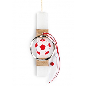 Πασχαλινή λαμπάδα λευκή με κόκκινη plexi μπάλα ποδοσφαίρου 20cm - ΚΩΔ:EL754-1-AD