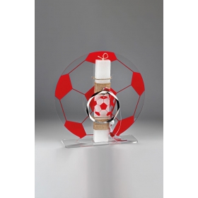 Πασχαλινή λαμπάδα με κόκκινη μπάλα ποδοσφαίρου σε plexiglass βάση - ΚΩΔ:EL754BS-AD