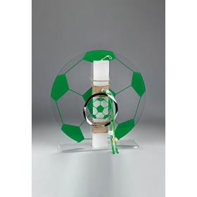 Πασχαλινή λαμπάδα με πράσινη μπάλα ποδοσφαίρου σε plexiglass βάση - ΚΩΔ:EL755BS-AD