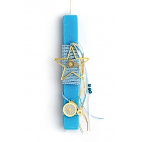 Πασχαλινή λαμπάδα γαλάζια με χρυσό αστέρι και vintage ποδήλατο - ΚΩΔ:EL786-AD
