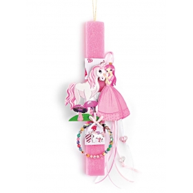 Πασχαλινή λαμπάδα ροζ με ξύλινη πριγκίπισσα - ΚΩΔ:EL798-AD