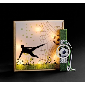 Πασχαλινή λαμπάδα με θέμα ποδόσφαιρο και ξύλινο φωτιζόμενο καδράκι - ΚΩΔ:FWT-EL1083-AD