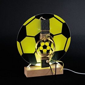 Πασχαλινή λαμπάδα με κίτρινη ποδοσφαιρική μπάλα σε plexiglass φωτιζόμενη βάση - ΚΩΔ:LED-EL756-AD
