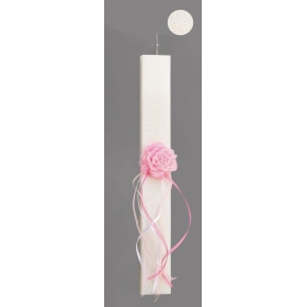 Λαμπάδα πασχαλινή αρωματική με ροζ λουλούδι και glitter - ΚΩΔ:M10663-AD