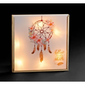 Ξύλινο καδράκι με φως και plexiglass καπάκι - ονειροπαγίδα - ΚΩΔ:M12045-AD