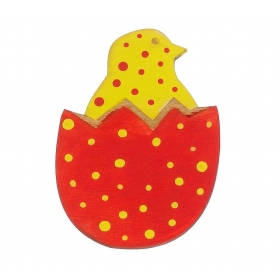 Ξύλινο κόκκινο πουά αυγό με κοτοπουλάκι 6.5X9cm - ΚΩΔ:M1678-AD