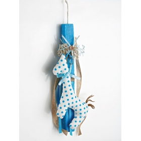 Πασχαλινή λαμπάδα γαλάζια με πάνινη καμηλοπάρδαλη πουά - ΚΩΔ:EL055-AD