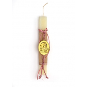 Πασχαλινή λαμπάδα εκρού με μεταλλική χρυσή Παναγία-Χριστός - ΚΩΔ:EL1010-AD