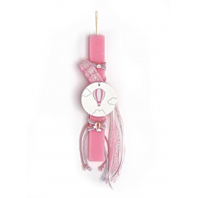 Πασχαλινή λαμπάδα ροζ με κεραμικό διακοσμητικό αερόστατο - ΚΩΔ:EL1021-AD