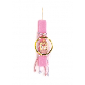 Πασχαλινή λαμπάδα ροζ με μεταλλικό αλογάκι-καρουζέλ 20cm - ΚΩΔ:EL1027-AD