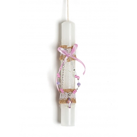 Πασχαλινή λαμπάδα με βραχιόλι σταυρό και ροζ χάντρες - ΚΩΔ:EL1040-AD