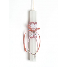 Πασχαλινή λαμπάδα με βραχιόλι σταυρό και ροζ χάντρες - ΚΩΔ:EL1051-AD