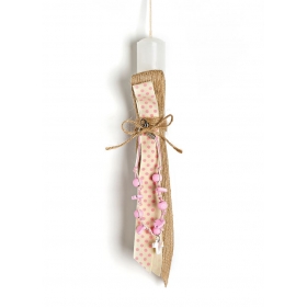 Πασχαλινή λαμπάδα με βραχιόλι σταυρό και ροζ χάντρες - ΚΩΔ:EL1062-AD