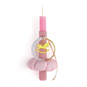 Πασχαλινή λαμπάδα ροζ με αλογάκι-καρουζέλ και πάνινη κολοκύθα 13cm - ΚΩΔ:EL1071-AD