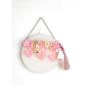 Πασχαλινή λαμπάδα κρεμαστή με ροζ καρδιές και λουλούδια - ΚΩΔ:EL213-AD