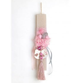 Πασχαλινή λαμπάδα με αλογάκι-καρουζέλ και ροζ λουλουδάκια 20cm - ΚΩΔ:EL219-AD