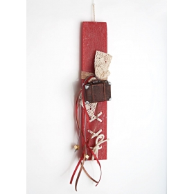 Πασχαλινή λαμπάδα κόκκινη με βαλίτσα και δαντέλα - ΚΩΔ:EL271-AD