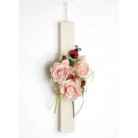 Πασχαλινή λαμπάδα λευκή με λουλουδάκια και πασχαλίτσα - ΚΩΔ:EL313-AD