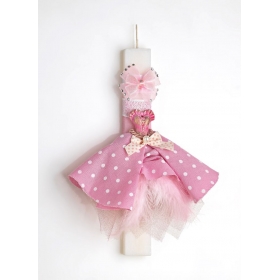Πασχαλινή λαμπάδα λευκή με ροζ φόρεμα μπαλαρίνας - ΚΩΔ:EL382-AD