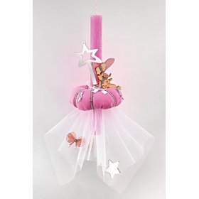 Πασχαλινή λαμπάδα ροζ με νεράιδα και πάνινη κολοκύθα 13cm - ΚΩΔ:EL604-AD