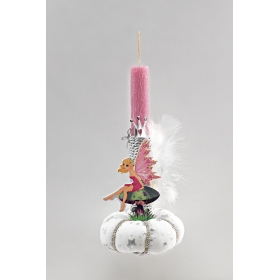 Πασχαλινή λαμπάδα ροζ με νεράιδα και πάνινη κολοκύθα 13cm - ΚΩΔ:EL605-AD