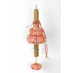 Πασχαλινή λαμπάδα χρυσή με φόρεμα μπαλαρίνας και πάνινη κολοκύθα 13cm - ΚΩΔ:EL608-AD