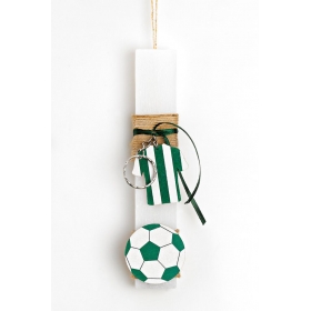 Πασχαλινή λαμπάδα λευκή με μπρελόκ πράσινη-λευκή φανέλα ποδοσφαίρου 20cm - ΚΩΔ:EL654-AD